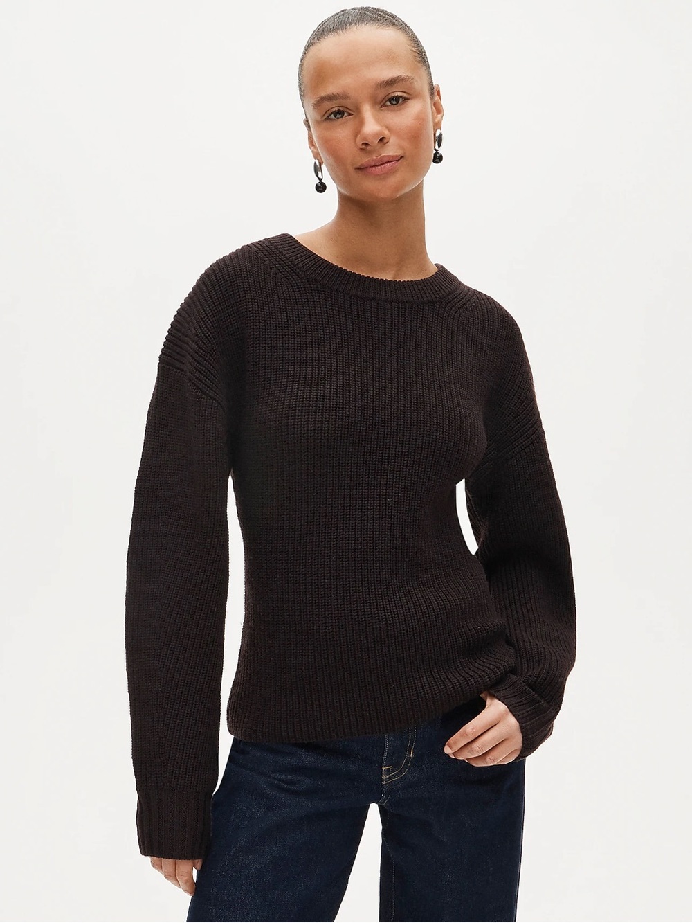 NWT J. Crew Dark Brown Ribbed Fitted-Waist Crewneck Sweater - Merino Wool - XXS